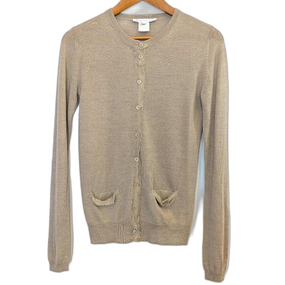 Paul & Joe Sister	| Anthropologie Beige Tan Cardigan with Silk Trim | Size Small - Picture 4 of 10